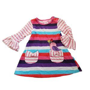 Goodlad Toddler Girls Dress Size 2T Stripes Pockets Bird Flowers 100% Cotton